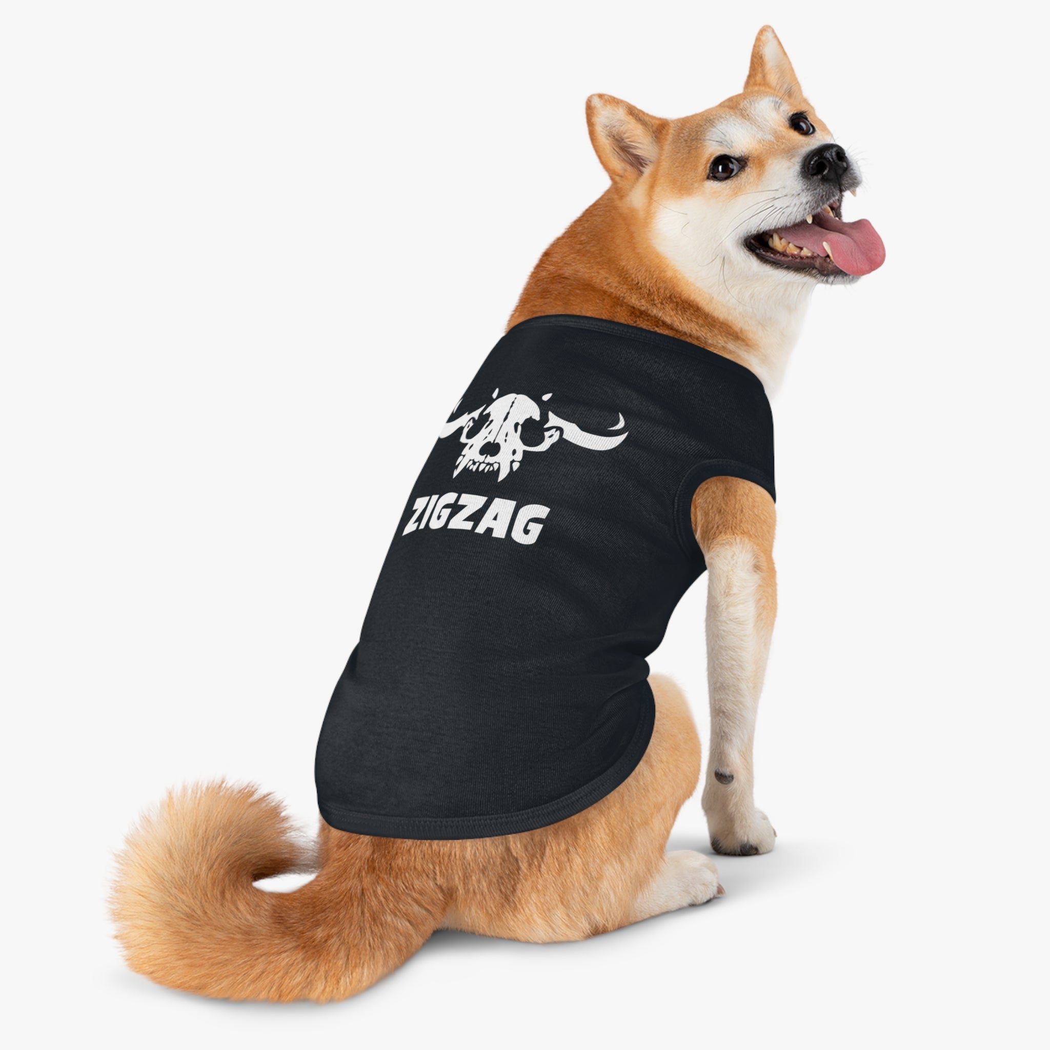 ZIGZAG Horned Dog Skull Pet Tank Top  | Punk Metal Dog T-Shirt for Alternative Pet Parents